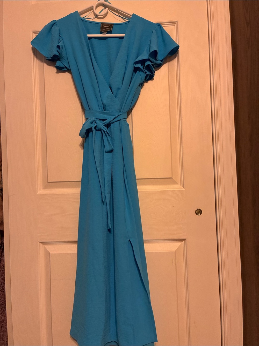 Ninety Turquoise Wrap Maxi Dress with Ruffled Sleeves